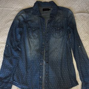 Polka Dot Denim Button Up